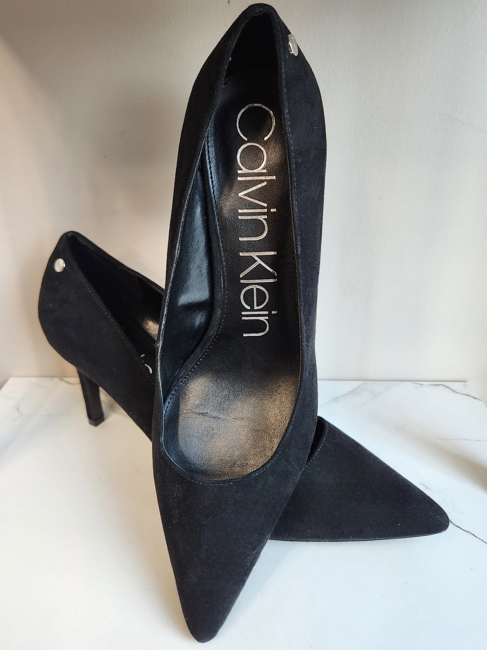 Calvin Klein Black Suede Pointed Toe Pumps - Classic Stiletto